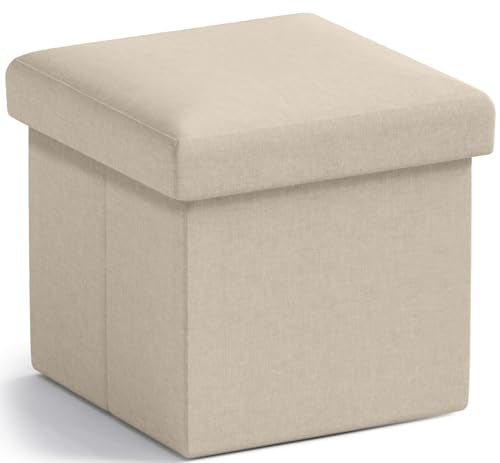 Small Square Storage Ottoman, Foldable Linen Cube Foot Rest, 12x12x12 Inch