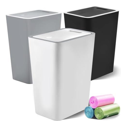 4 Gallon Trash Can 3-Pack with Lid and Bags, Small Garbage Can