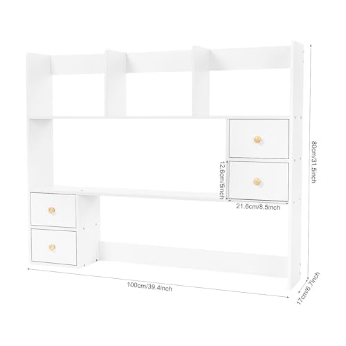 FFIHAK White Desktop Bookshelf with Hutch - Space-Saving Office Storage