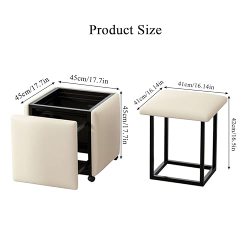 5-in-1 Nesting Cube Ottoman Stool with Swivel Casters, Faux Leather Seating