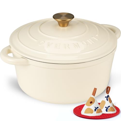 Enameled Cast Iron Dutch Oven with Lid - 7QT Heavy Duty Pot, Cream White