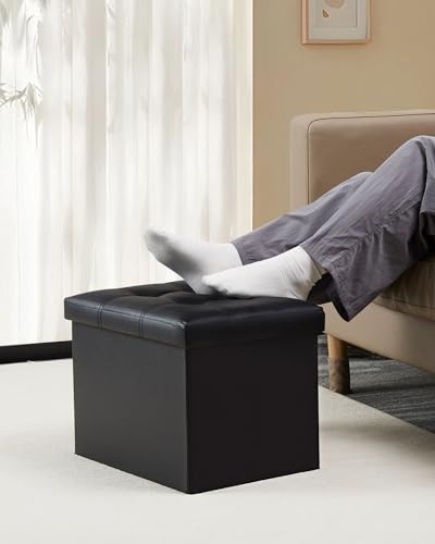 Folding Faux Leather Storage Ottoman - Padded Footstool Bench (17x13 In)