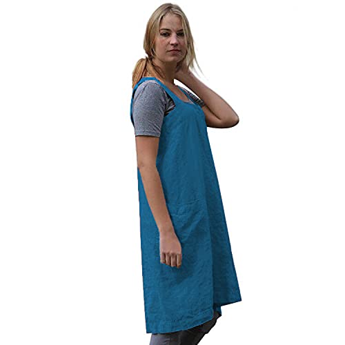 Cross Back Pinafore Apron with Large Pockets for Cooking and Gardening