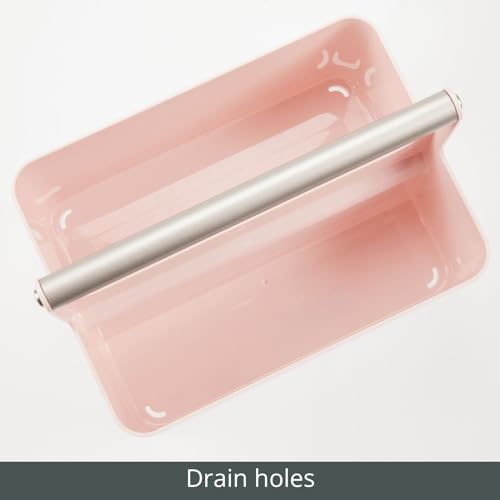 mDesign Under Sink Storage ? Plastic and Metal Bathroom Caddy for Shampoo and Soaps ? Portable Cosmetics Storage Organiser ? Blush/Satin