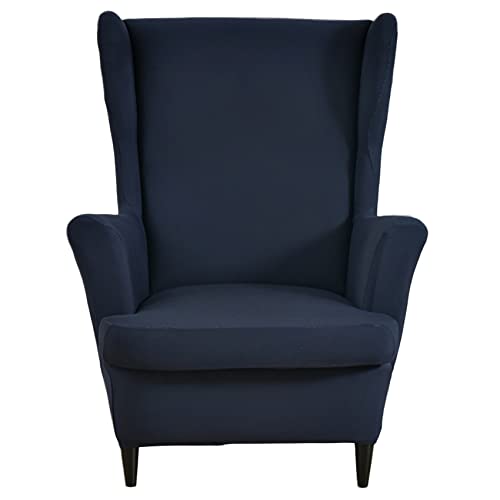Stretch Spandex Wingback Chair Slipcovers - 2 Piece Set, Navy Blue