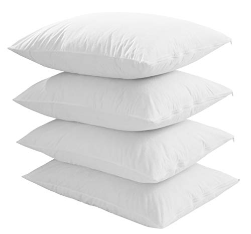 Waterproof Queen Pillow Protectors, Cotton Terry Zippered Encasement - 4 Pack