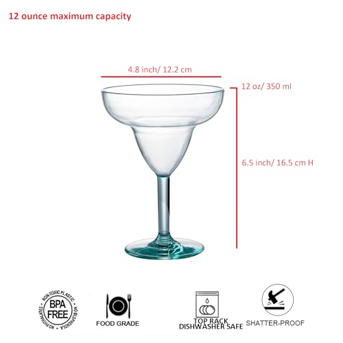 KOXIN-KARLU Multicolor 12oz Plastic Margarita Glasses Set of 6 - Acrylic Shatterproof Drinkware
