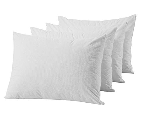 Waterproof Queen Pillow Protectors, Cotton Terry Zippered Encasement - 4 Pack