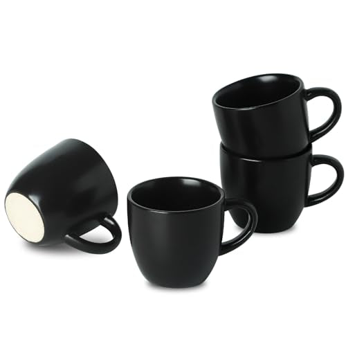 HASENSE 3 OZ Black Ceramic Espresso Cups Set of 4, Stackable Demitasse Coffee Mugs