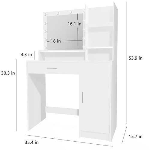 Vanity Desk with Mirror and LED Lights, Dressing Table with Storage Drawers