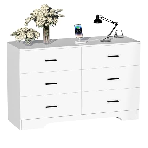 6-Drawer Wooden Dresser with Charging Station, USB & Type-C Outlets