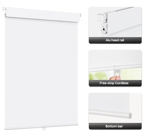 No Drill Blackout Roller Shades 34.5" W x 48" H - Cordless Design