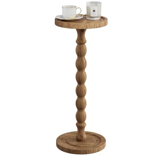 Small Round Solid Wood End Table, 24-Inch Rubberwood Accent Drink Table