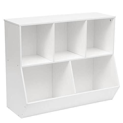 Kids Bookshelf and Toy Storage Organizer with 5 Cubbies, White