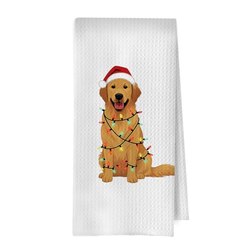 Christmas Golden Retriever Variation: Waffle Dish Towel 16x24 - Dog Mom Gifts, Kitchen Tea Towel