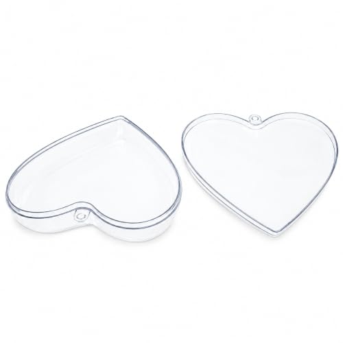 Set of 3 Clear Plastic Heart Christmas Ornaments 3.05 Inches - Shatterproof Holiday Decor
