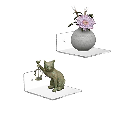 6-Inch Clear Acrylic Floating Wall Shelves - 2 Pack Heavy Duty Display Ledge