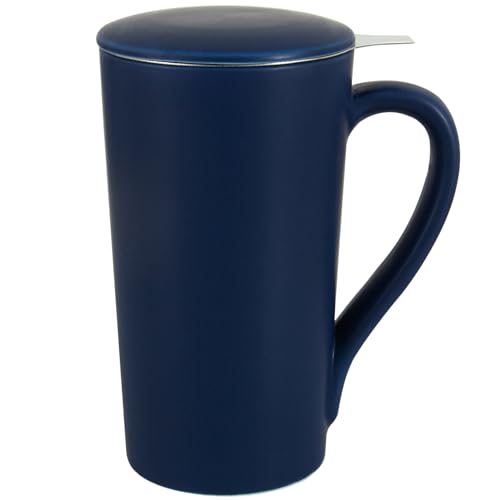 Blue 20 oz Tea Mug with Infuser & Lid - YINUOWEI Ceramic Coffee Cup