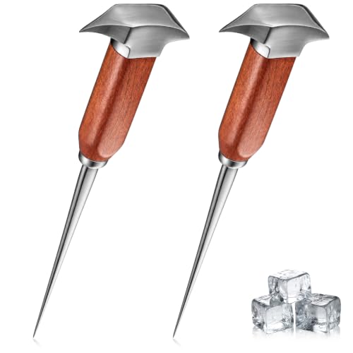 Lothee Long 2-Piece Ice Pick Set - Stainless Steel with Wooden Handle for Bar & Kitchen