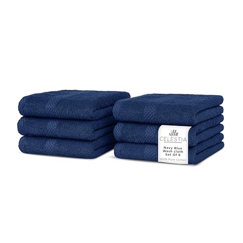 Villa Celestia Cotton Washcloths Set of 6 Navy Blue 12x12