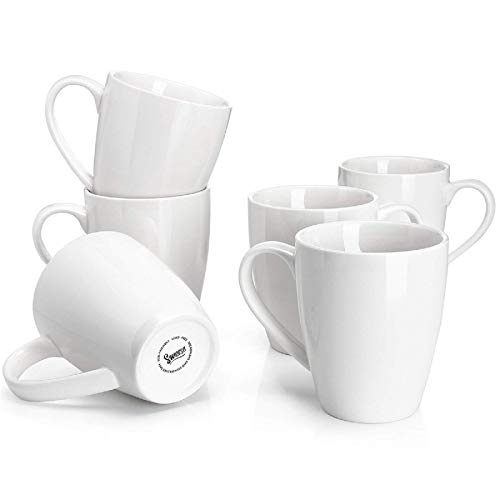Sweese 16oz Porcelain Coffee Mug Set of 6 - White, Includes 6 Pack, Latte, Tea & Hot Chocolate Cups