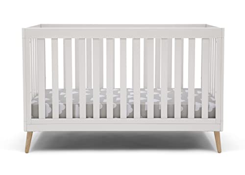 Delta Children Essex 4-in-1 Convertible Crib & 6-Piece Nursery Set - Bianca White with Natural Legs