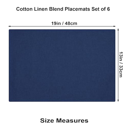 Cloth Placemats Set of 6, Cotton Linen Blend Table Mats, 13" x 19" Navy Blue
