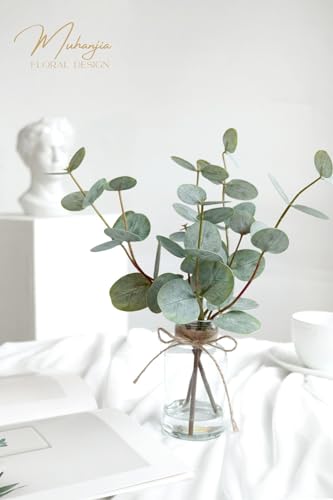 Artificial Eucalyptus Stems in Glass Vase with Faux Water - Set of 3