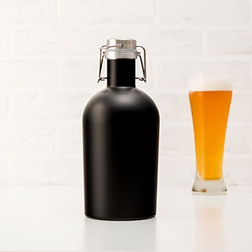 64 oz Insulated Stainless Steel Beer Growler with Flip-Top Lid, Black
