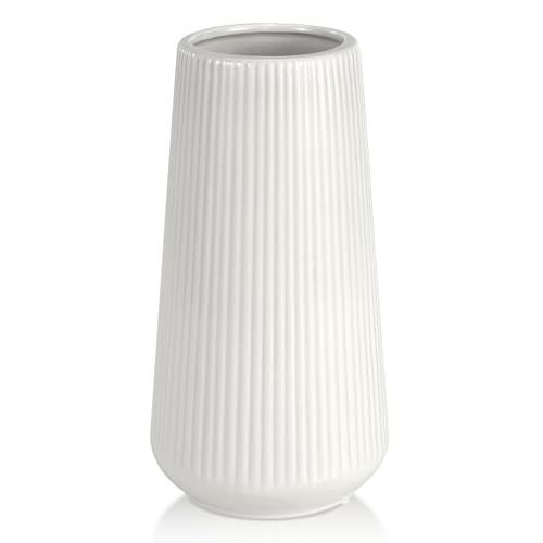 White Ceramic Flower Vase - Modern Minimalist Table Decor for Pampas Grass