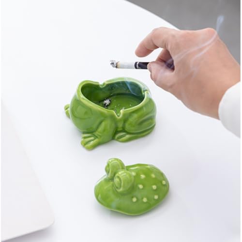 Ceramic Frog Ashtray with Lid - Windproof Decorative Ash Tray for Home