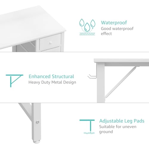 Small White Computer Desk with 4 Fabric Drawers, 40-Inch Writing Table