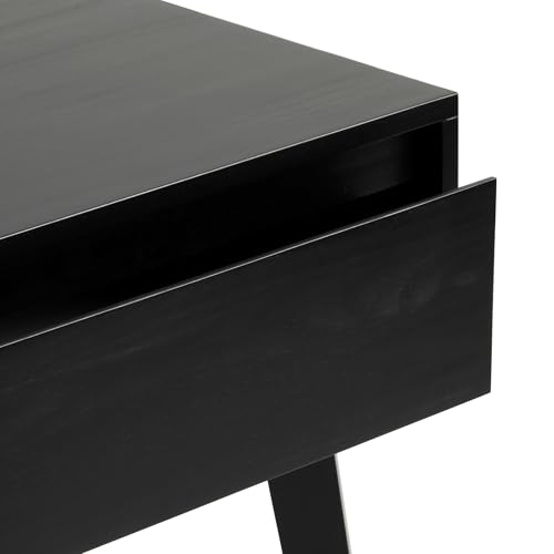 Scandinavian Solid Wood Nightstand with Drawer, Black