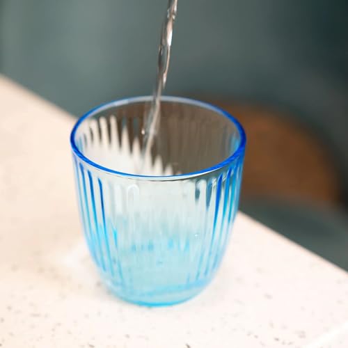 Blue Textured Water Glasses, 9.75 oz Retro Drinking Tumblers, Set of 12