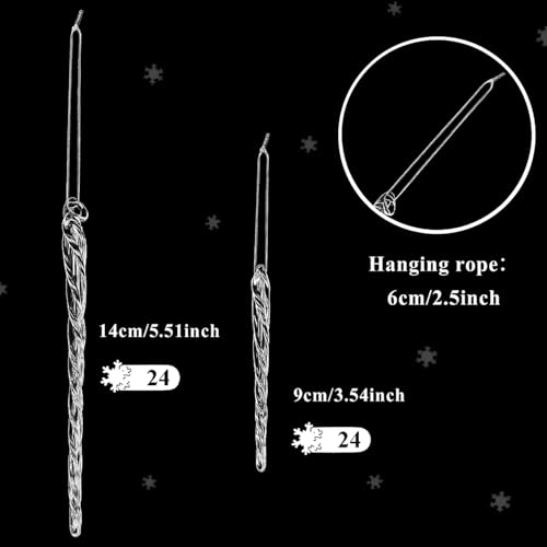 Syhood 48 Pieces Glass Icicle Ornaments for Christmas Tree - Clear 5.5in & 3.5in 24 Each