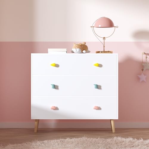 FHUKMZOI White 3-Drawer Baby Wardrobe with Safety & Modern Design