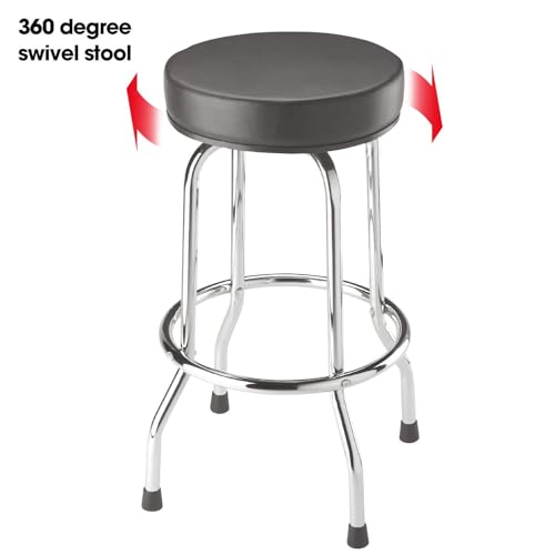 Swivel Bar Stool, 29-Inch Padded Garage Shop Seat with Chrome Legs