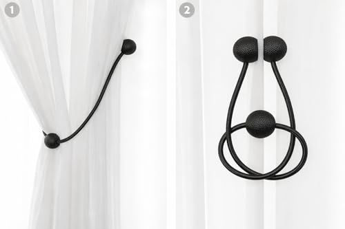 Magnetic Curtain Tiebacks - No-Drill Fabric Wrap Holdbacks, Set of 2
