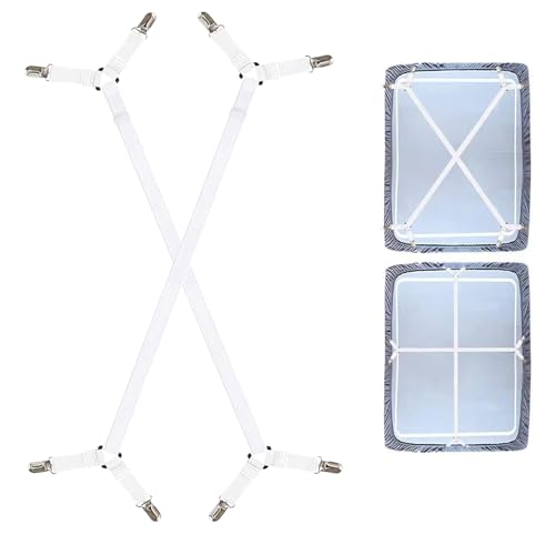 Adjustable Bed Sheet Holder Straps with Metal Clips - 2PCS White