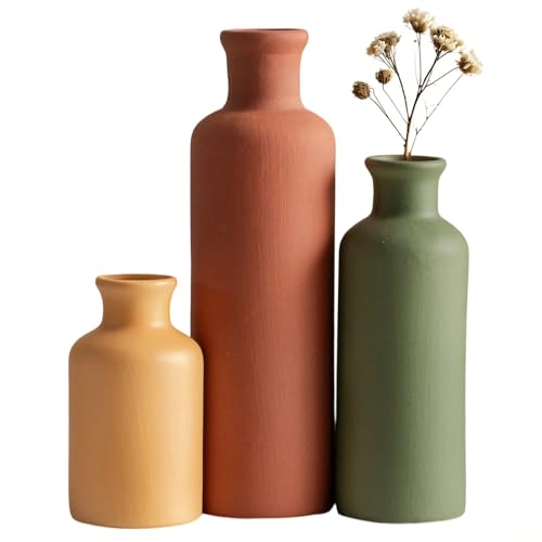 Modern Ceramic Vase Set of 3 - Neutral Matte Decorative Bottles