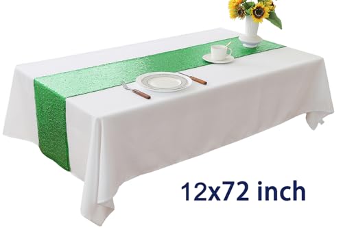 Green Glitter Sequin Table Runners 12 x 72 in — Pack of 10 (Green) by WENSINL, 12x72