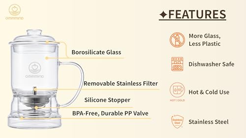 OMMMIND Clear Glass Tea Infuser for Loose Leaf Tea - 15.2 oz, Without Mug