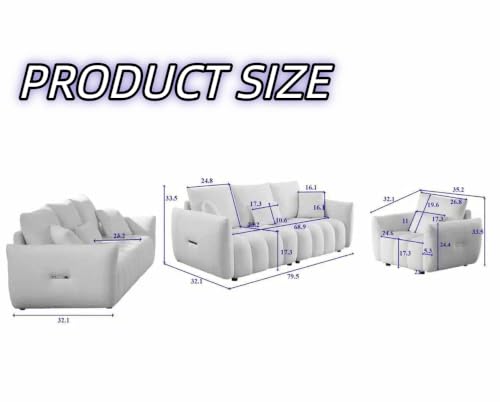 3-Piece Oversized Teddy Fleece Sofa Set with Wood Frame and Pillows
