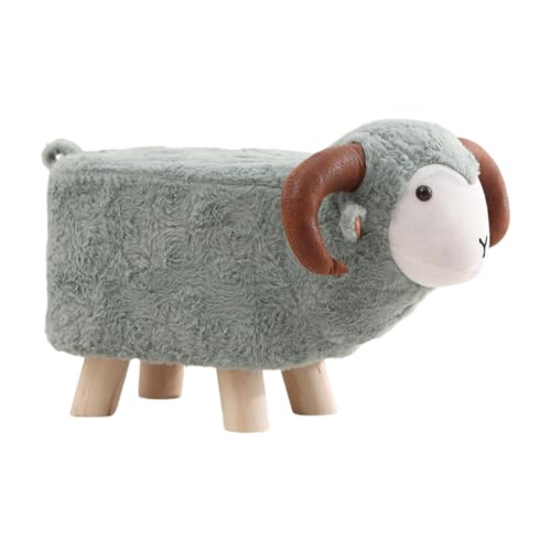 Animal Sheep Footstool Ottoman - Soft Teddy Velvet Kids Stool with Wood Legs
