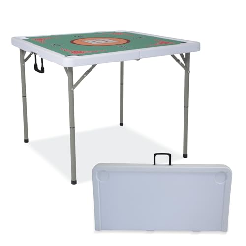 35-Inch Portable Folding Mahjong Table with 4 Cup Holders and Green Surface