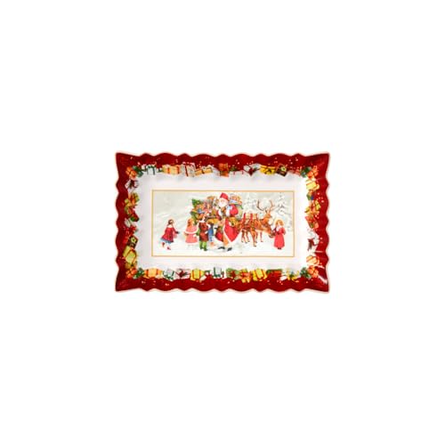 Villeroy & Boch Toy's Fantasy Cake Plate Santa & Children, Red, 13.75 x 9 in