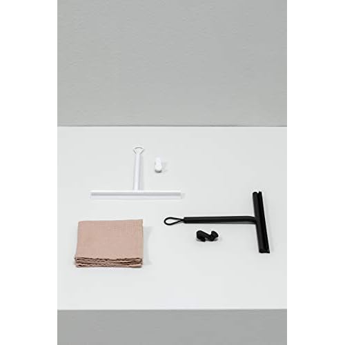 Brabantia Silicone Shower Squeegee with Hook (Dark Gray) Anti Streak Cleaning Wiper for Bathroom Glass, Plastic, Tile - Doublesided Brush & Rim Design