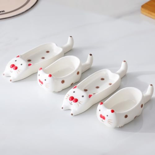 (2 Pieces) Ceramic Cat Dipping Saucer Set - Cute Cartoon Style, Food-Grade, Dishwasher Safe - B