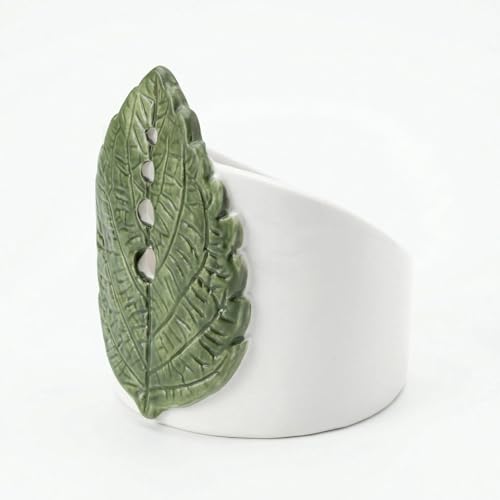 Ceramic Leaf Herb Stripper Bowl - Decorative Pottery Kitchen Tool