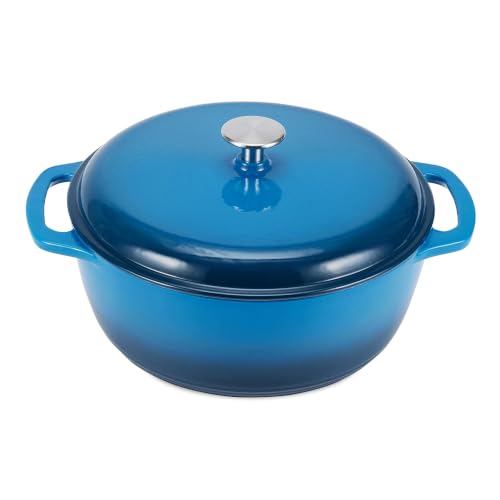 Enameled Cast Iron Dutch Oven Pot with Lid, 6-Quart Heavy-Duty Round, Blue